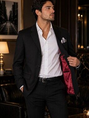 Bellissimo Noble Executive Black Blazer 40R Red Lining